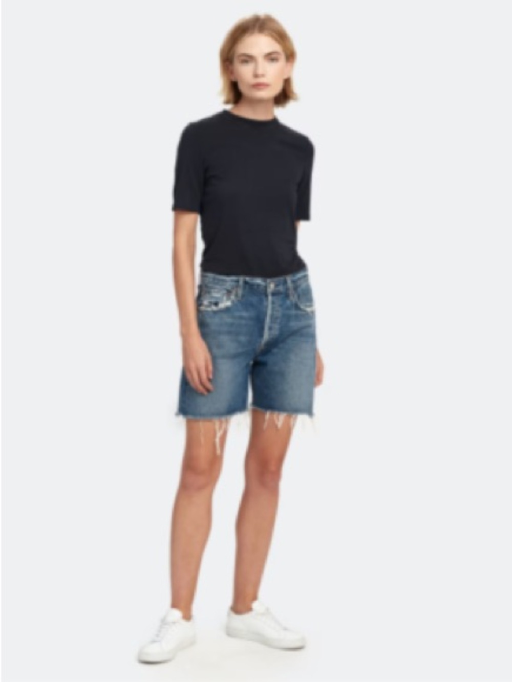 Agolde Medium Blue Frayed Hem Denim Shorts